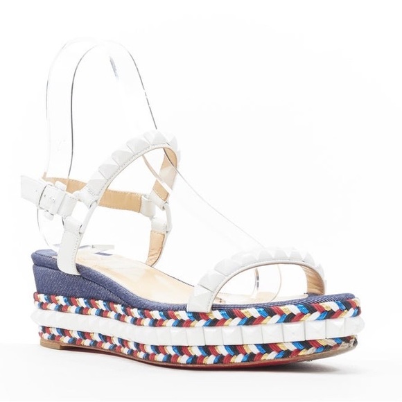 Christian Louboutin Blue Cataclou Embroidery Denim Studded Espadrille Sandals 38 - Picture 4 of 13